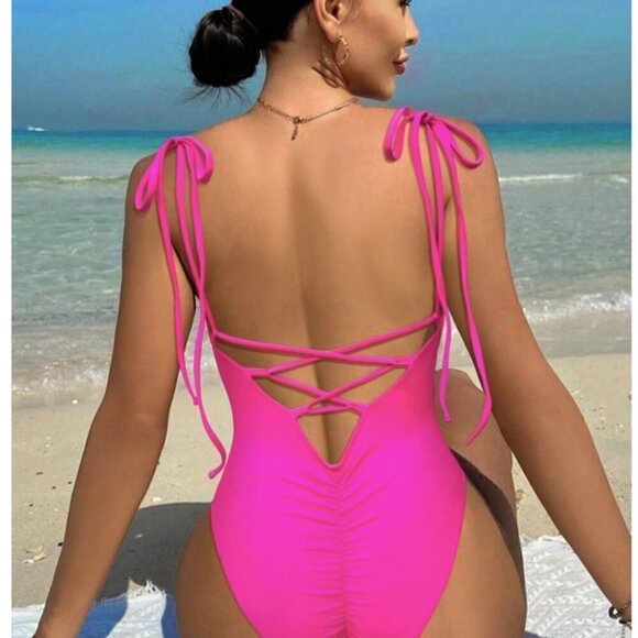 COPY - Sexy Women's Summer Vacay Beach Slim-Fit One-Piece Swimsuit Hot Pink - Picture 1 of 5